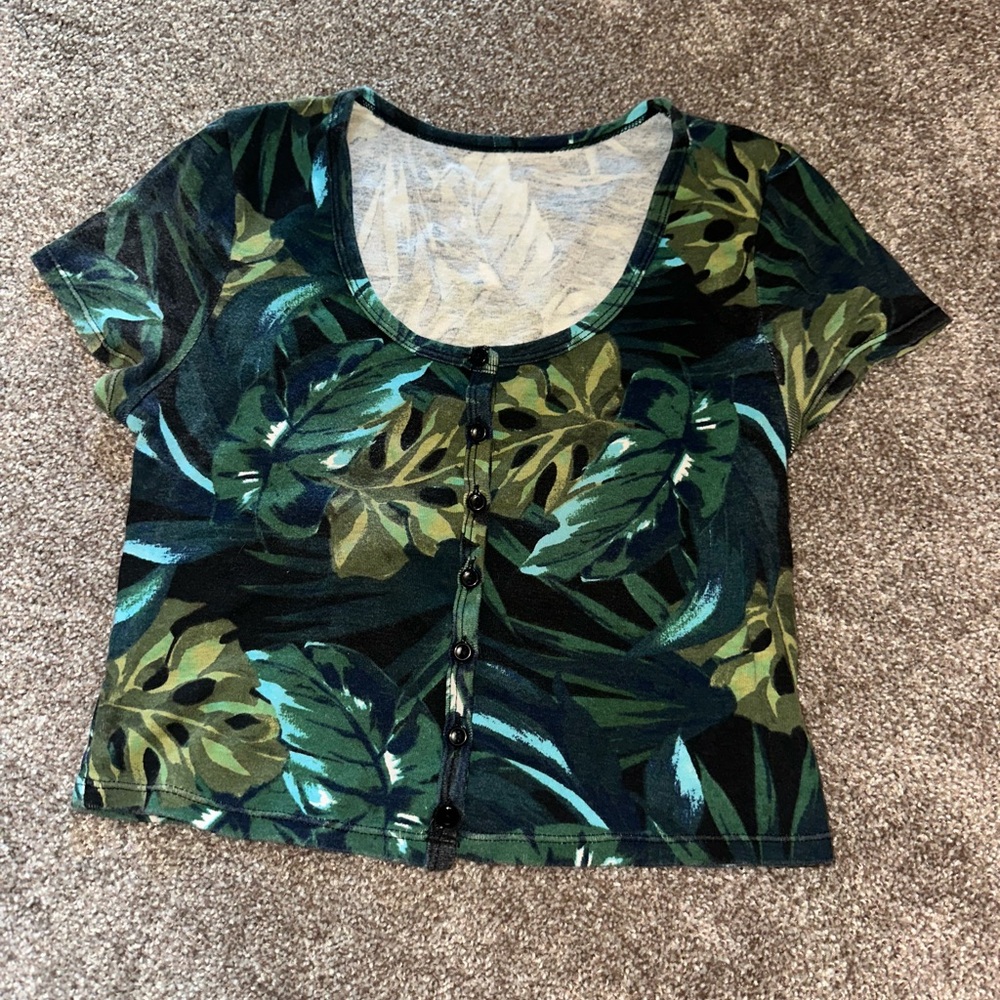 American Apparel Green Leaf Print Crop Top